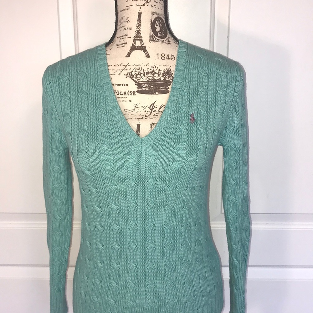 RALPH LAUREN SPORT CABLE V-NECK SWEATER